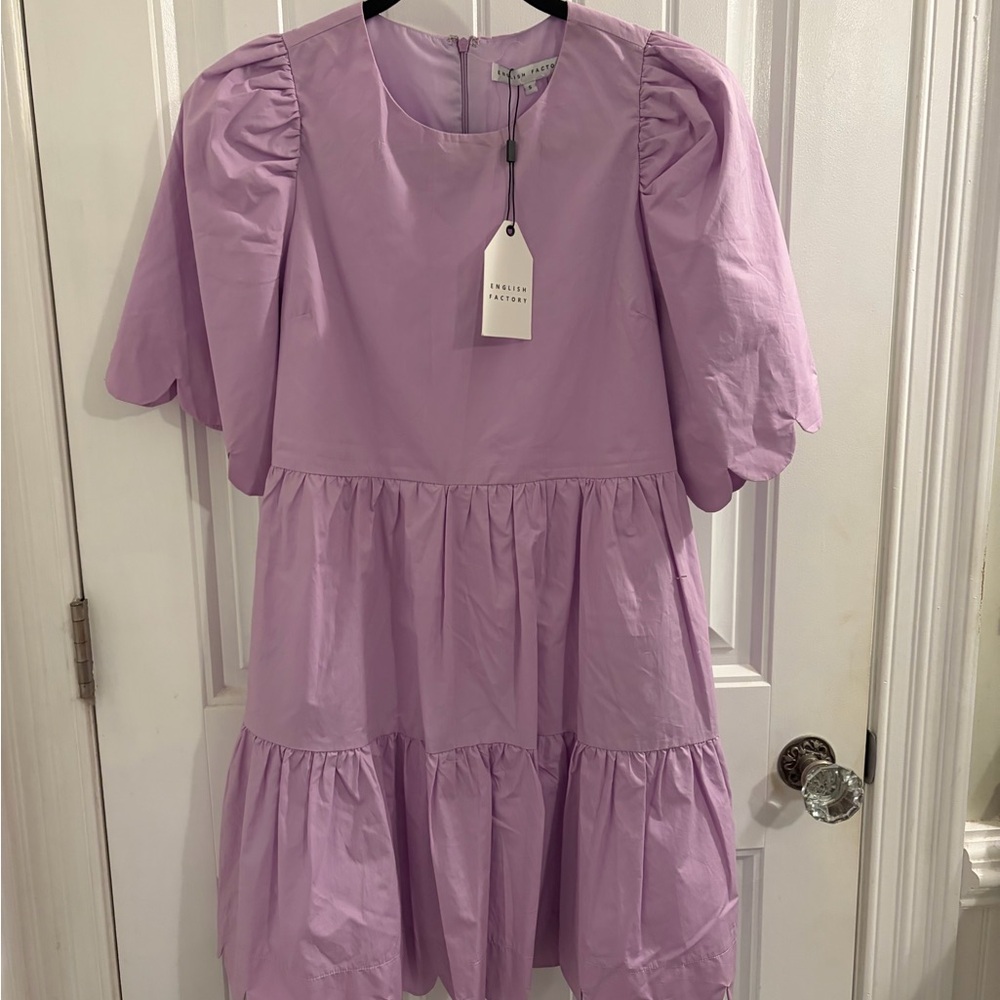 English Factory Lavender Puff-Sleeve Tiered Dress